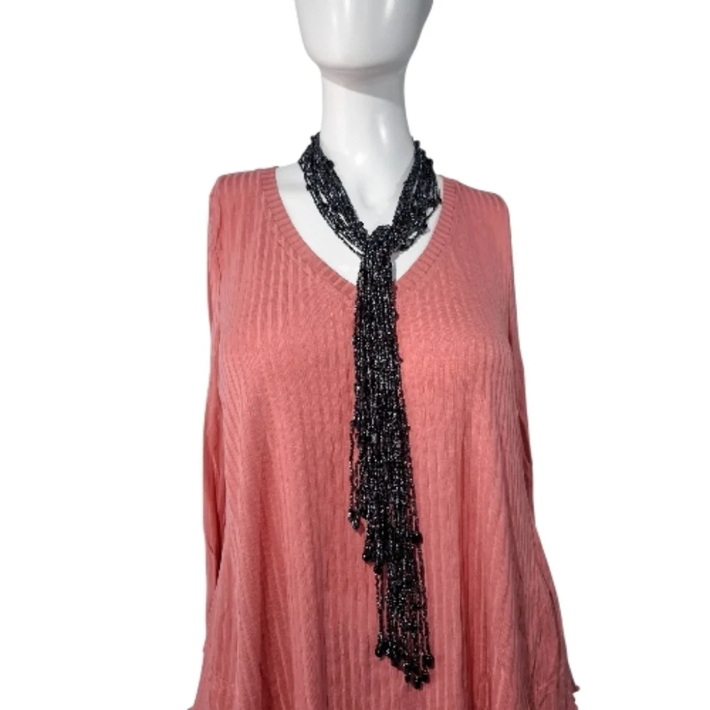 Black Multi-Strand Beaded Scarf Callar Necklace - Unbranded Boho Artistic